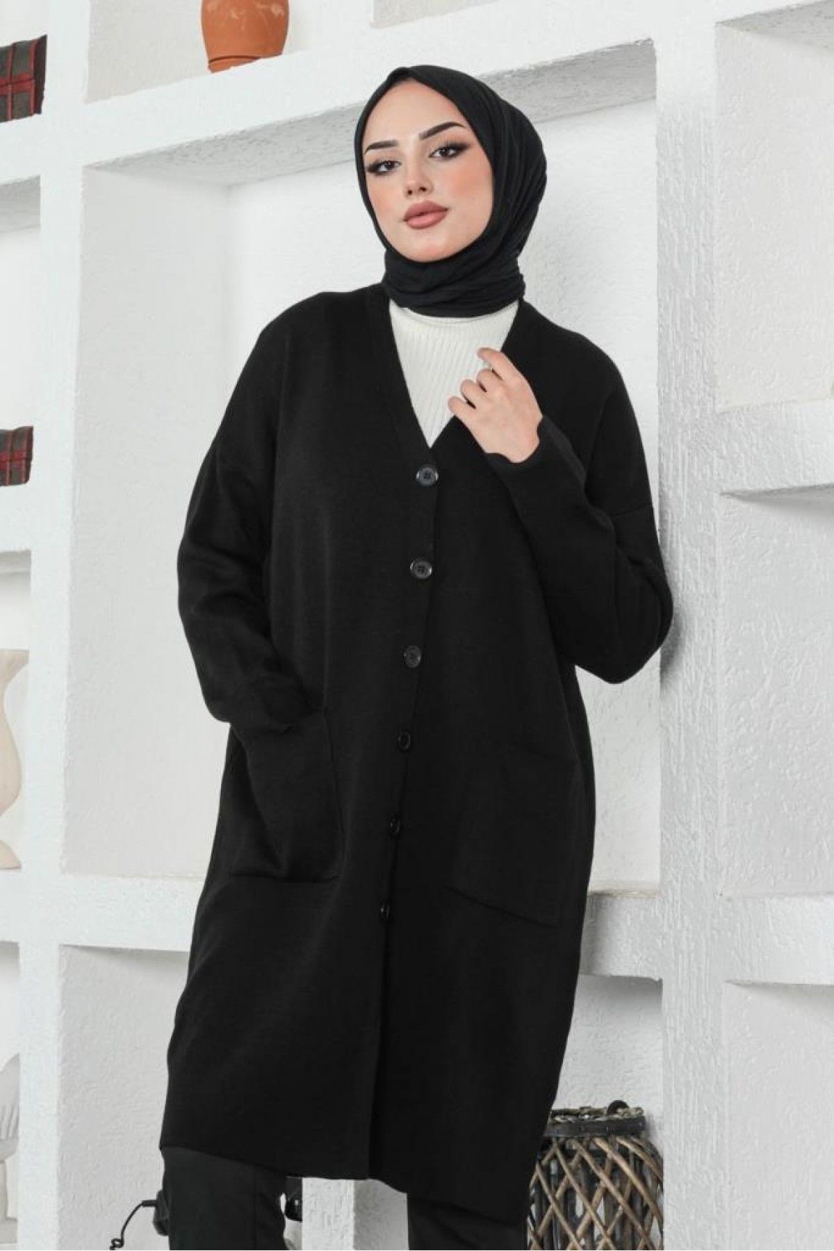 Uzun Triko Hırka Siyah 2446 Uzun Triko Hırka Siyah 2446