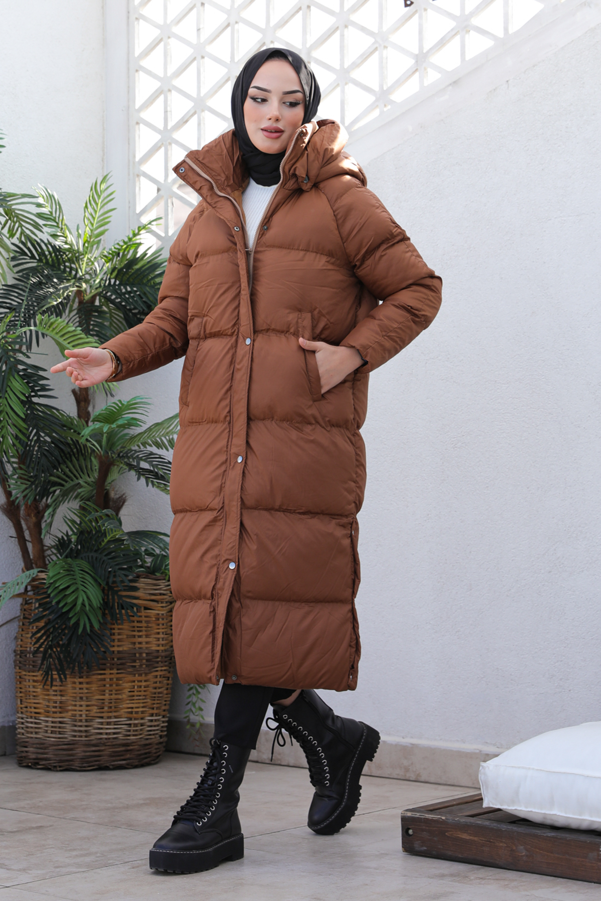 Uzun Dolumlu Şişme Mont Taba 4444 Uzun Dolumlu Şişme Mont Taba 4444