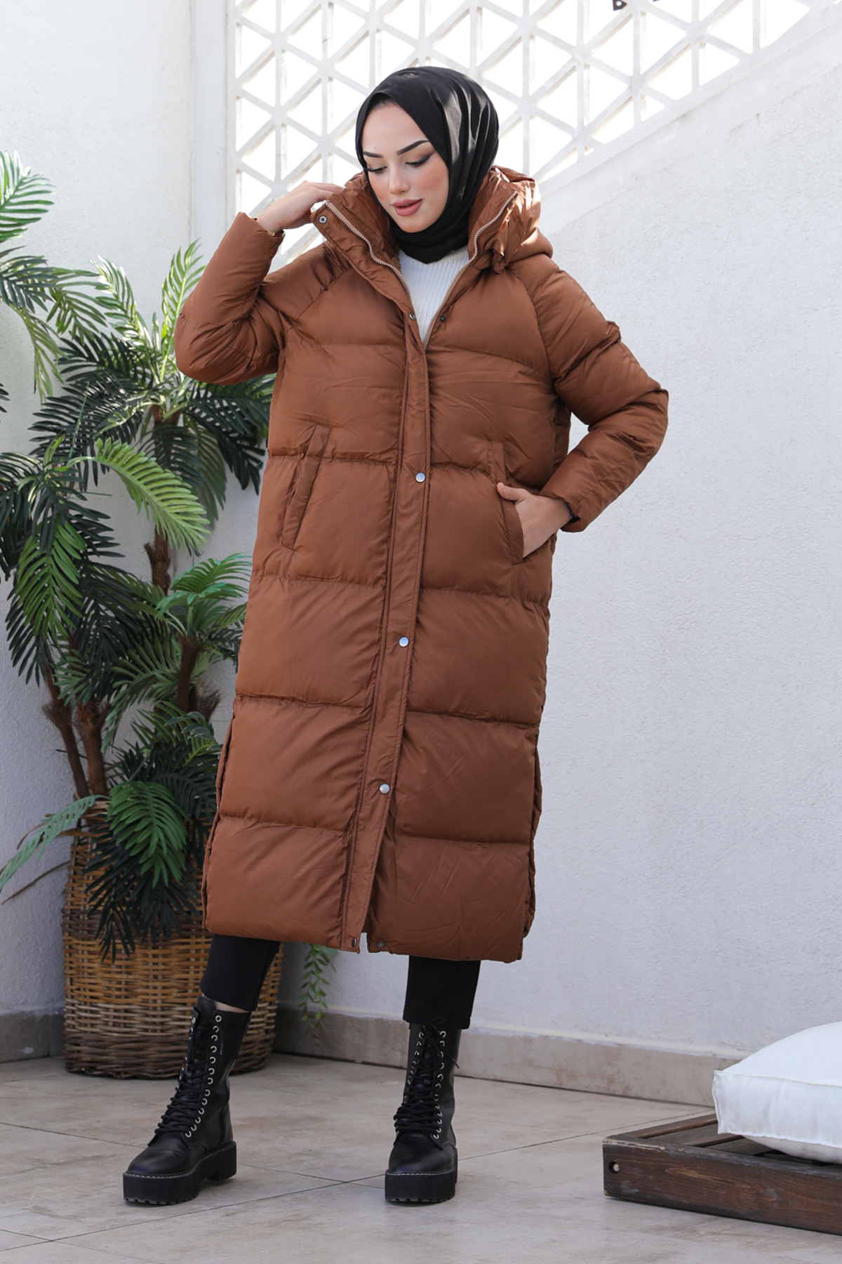 Uzun Dolumlu Şişme Mont Taba 4444 Uzun Dolumlu Şişme Mont Taba 4444