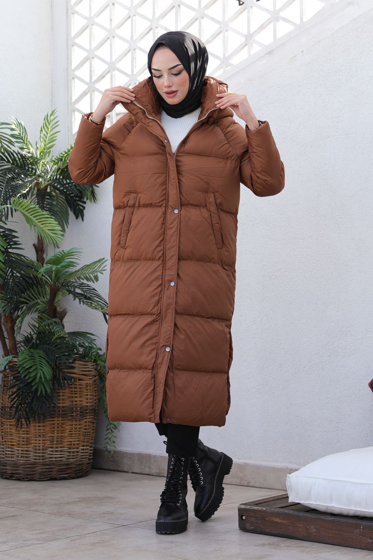 Uzun Dolumlu Şişme Mont Taba 4444 Uzun Dolumlu Şişme Mont Taba 4444