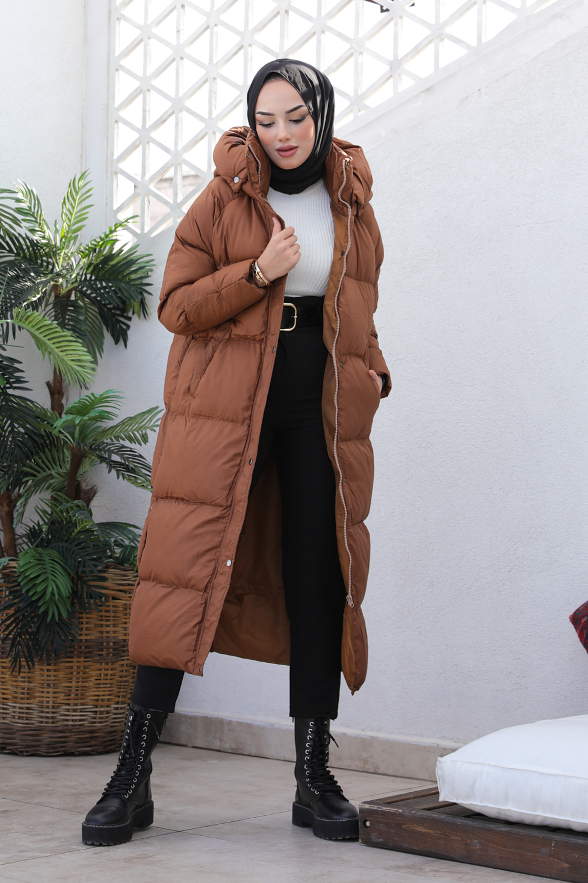 Uzun Dolumlu Şişme Mont Taba 4444 Uzun Dolumlu Şişme Mont Taba 4444