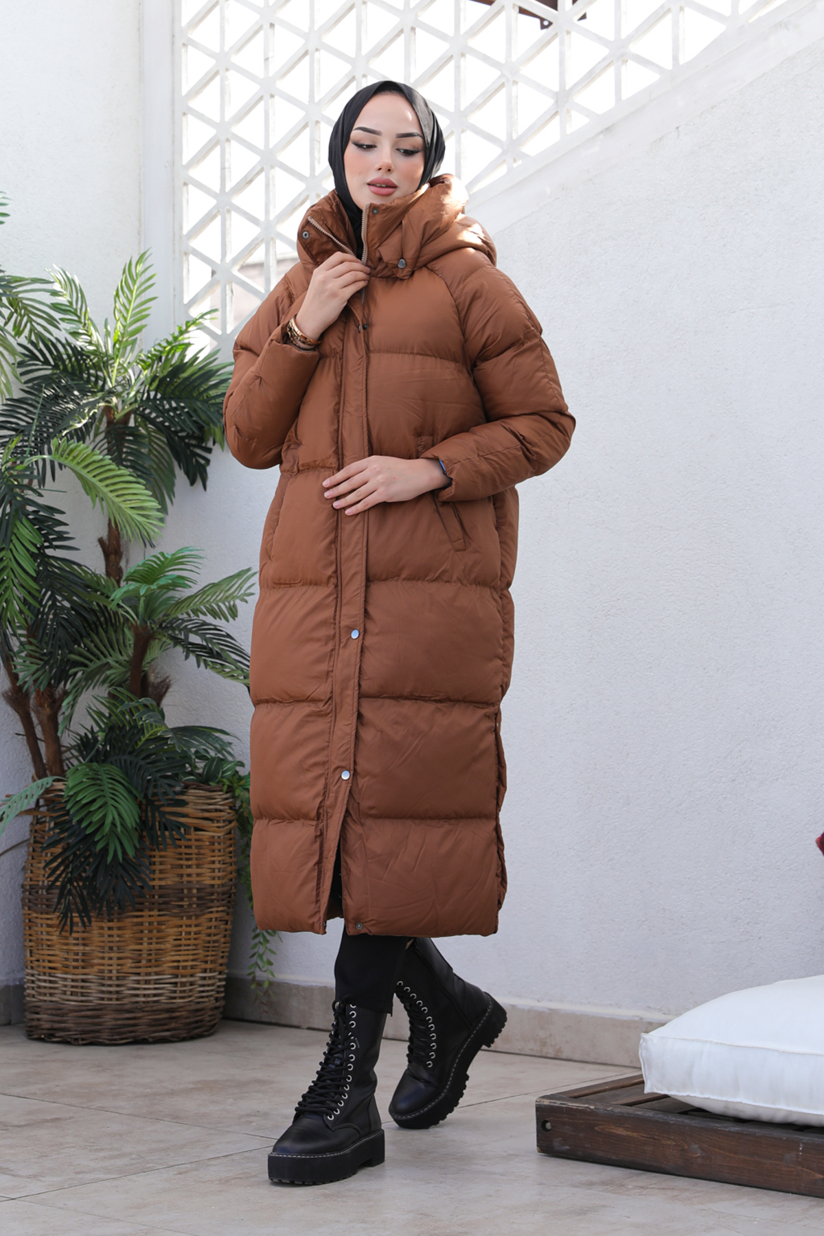 Uzun Dolumlu Şişme Mont Taba 4444 Uzun Dolumlu Şişme Mont Taba 4444