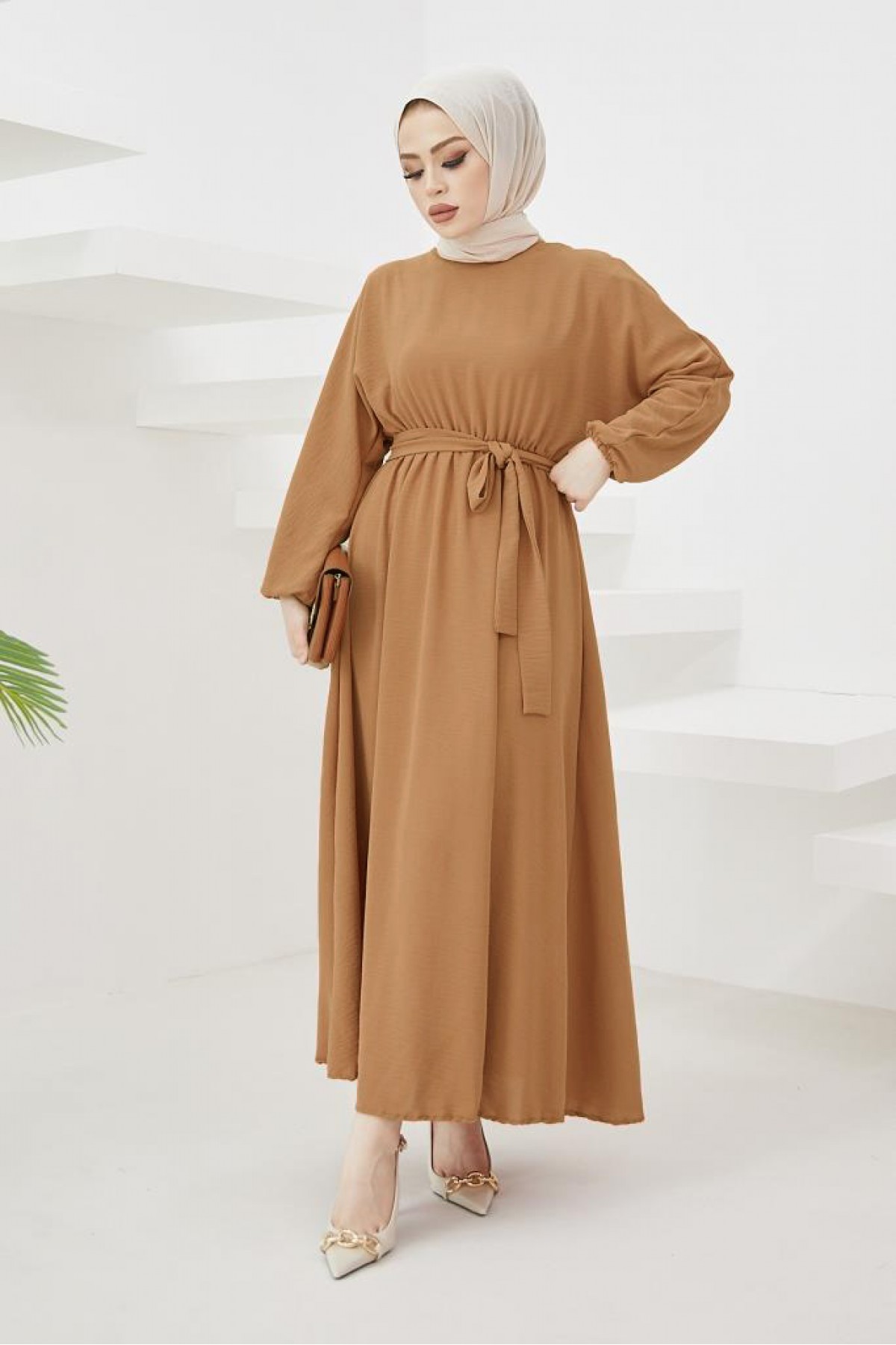 Tesettür Elbise Camel 424-1 Tesettür Elbise Camel 424-1