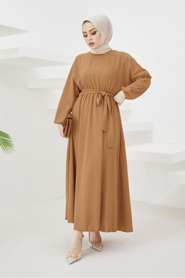  Tesettür Elbise Camel 424-1
