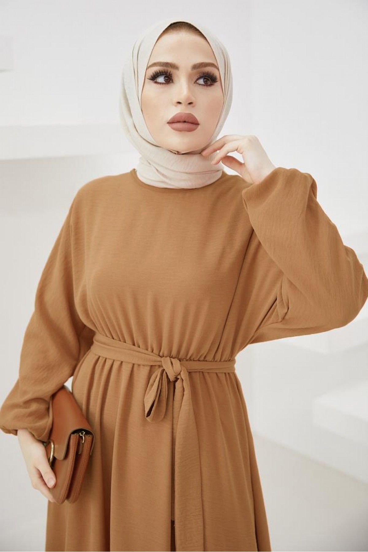 Tesettür Elbise Camel 424-1 Tesettür Elbise Camel 424-1