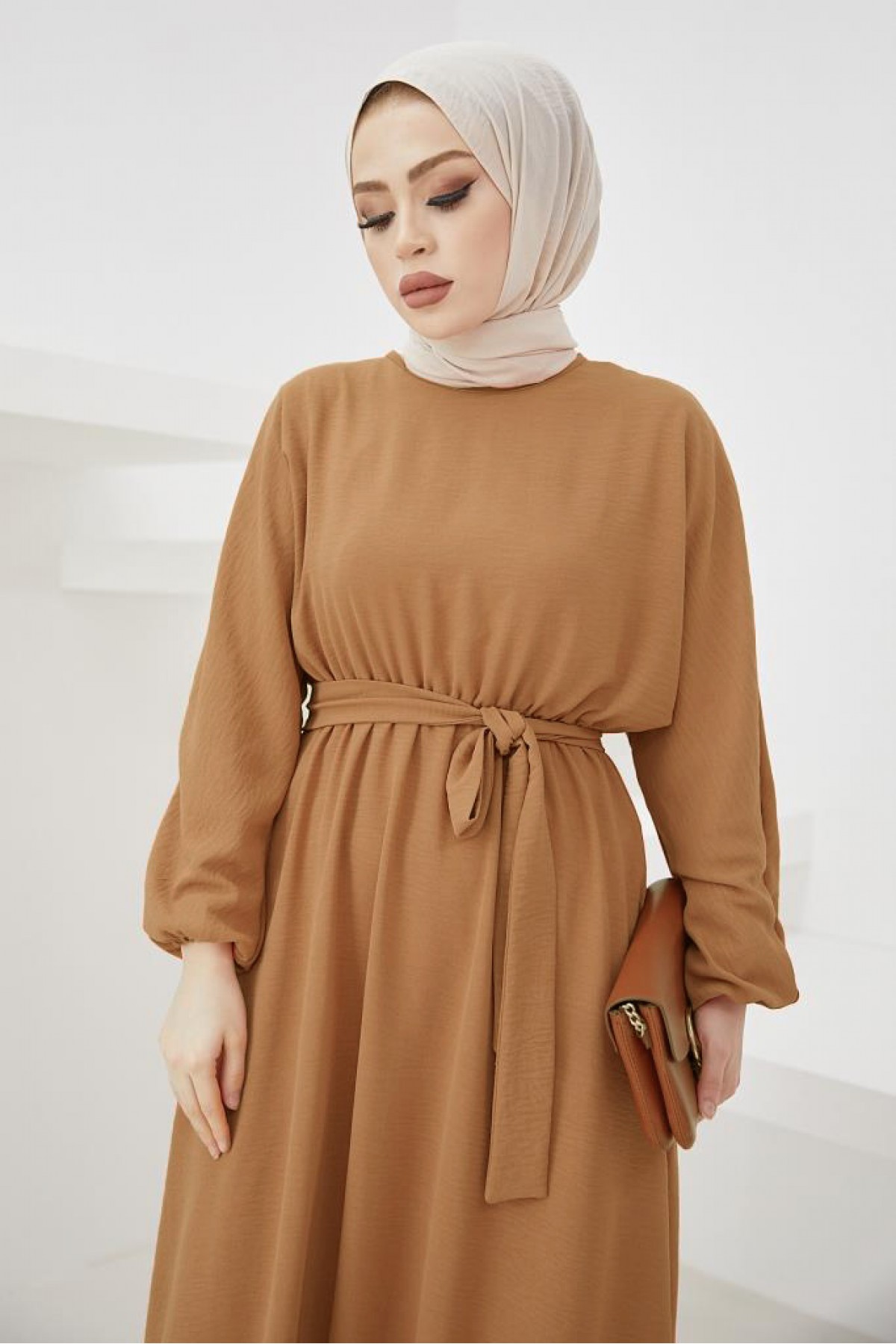 Tesettür Elbise Camel 424-1 Tesettür Elbise Camel 424-1