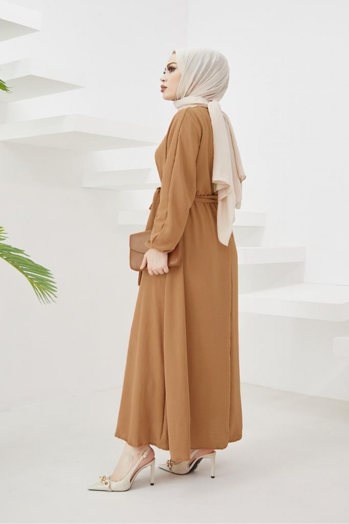 Tesettür Elbise Camel 424-1 Tesettür Elbise Camel 424-1