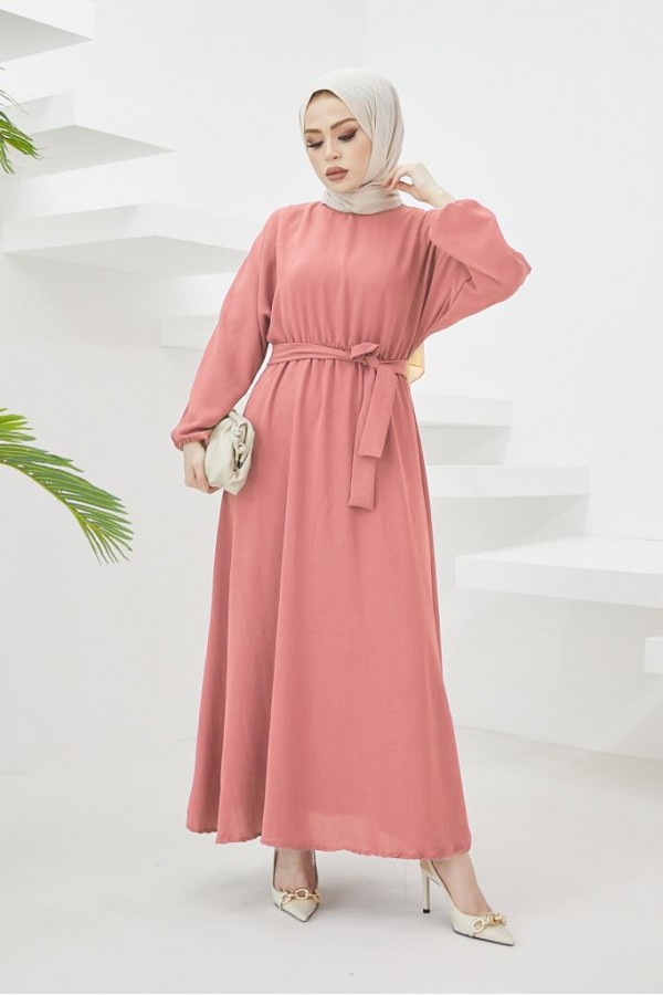 Tesettür Elbise Pembe 424-1