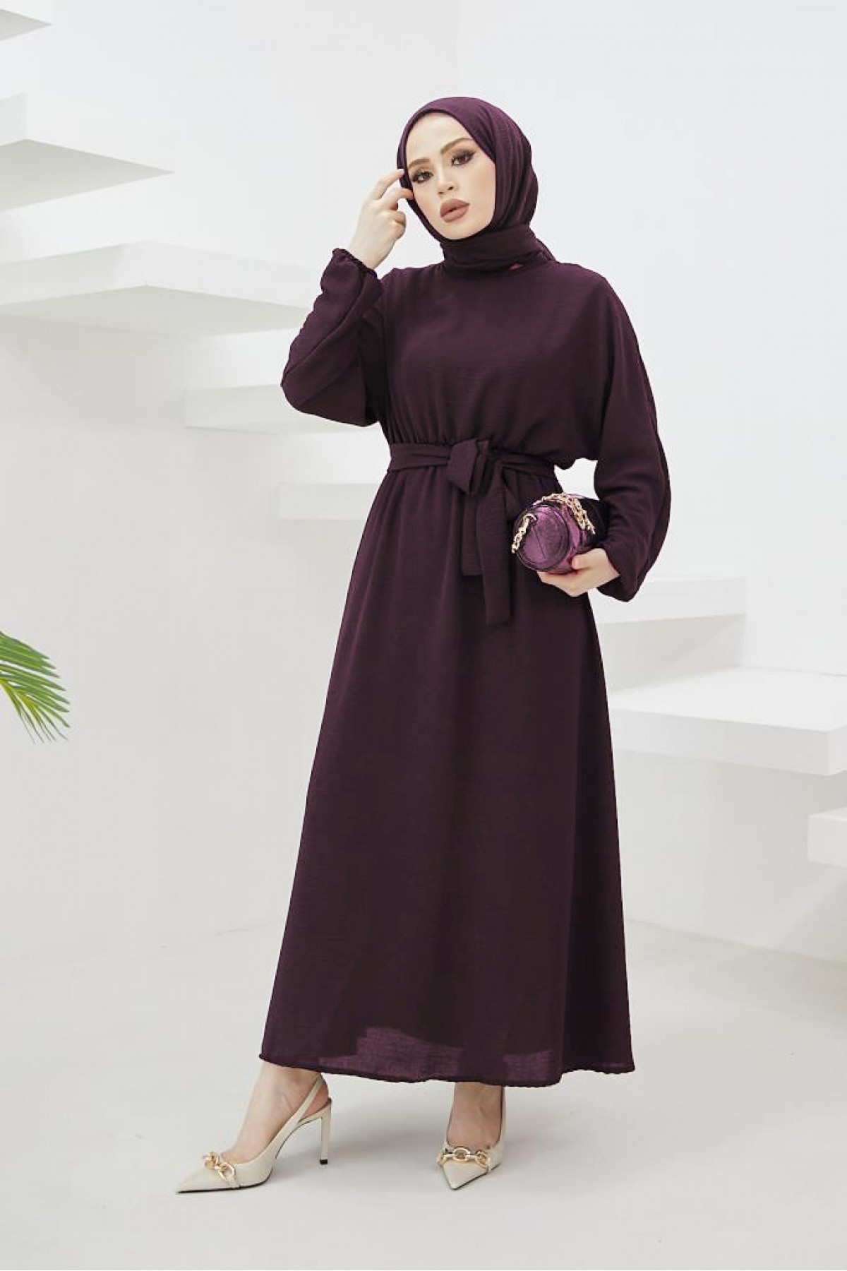 Tesettür Elbise Koyu Mor 424-1 Tesettür Elbise Koyu Mor 424-1