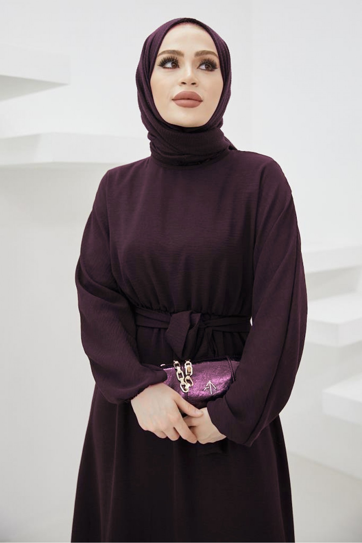 Tesettür Elbise Koyu Mor 424-1 Tesettür Elbise Koyu Mor 424-1