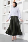 Beli Lastikli Pileli Tesettür Etek Haki 4538 Beli Lastikli Pileli Tesettür Etek Haki 4538