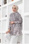 Desenli Tesettür Gömlek Bej 8882 Desenli Tesettür Gömlek Bej 8882