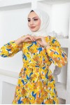  Desenli Tesettür Elbise Sarı 439