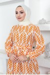 Desenli Tesettür Elbise Oranj 440 Desenli Tesettür Elbise Oranj 440