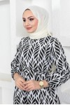 Desenli Tesettür Elbise Siyah 440 Desenli Tesettür Elbise Siyah 440