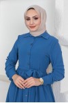 Gömlek Yaka Aerobin Tesettür Elbise İndigo 443 Gömlek Yaka Aerobin Tesettür Elbise İndigo 443