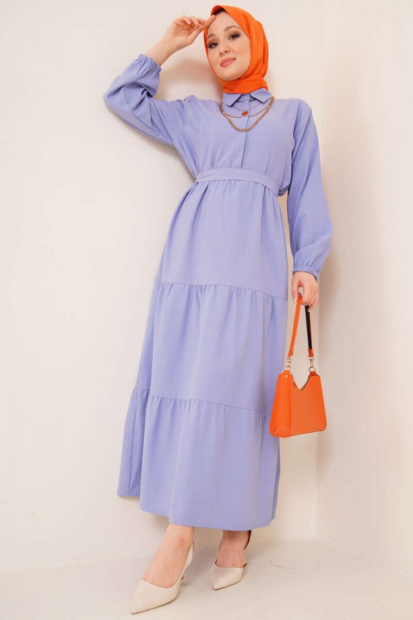 Gömlek Yaka Düğmeli Tesettür Elbise Mavi 427 Gömlek Yaka Düğmeli Tesettür Elbise Mavi 427