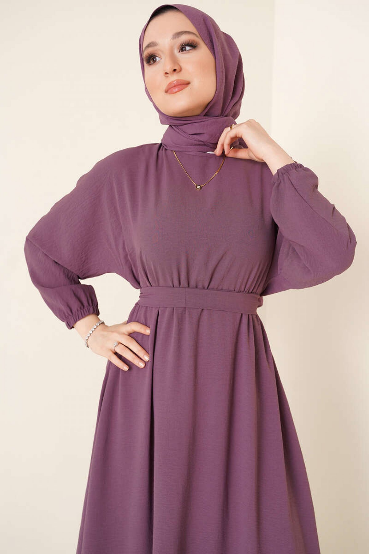 Tesettür Elbise Lila 424-1 Tesettür Elbise Lila 424-1