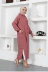  Yanları Yırtmaç Robalı Tam Boy Tunik Gül Kurusu 8222