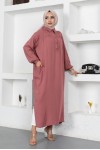  Yanları Yırtmaç Robalı Tam Boy Tunik Gül Kurusu 8222