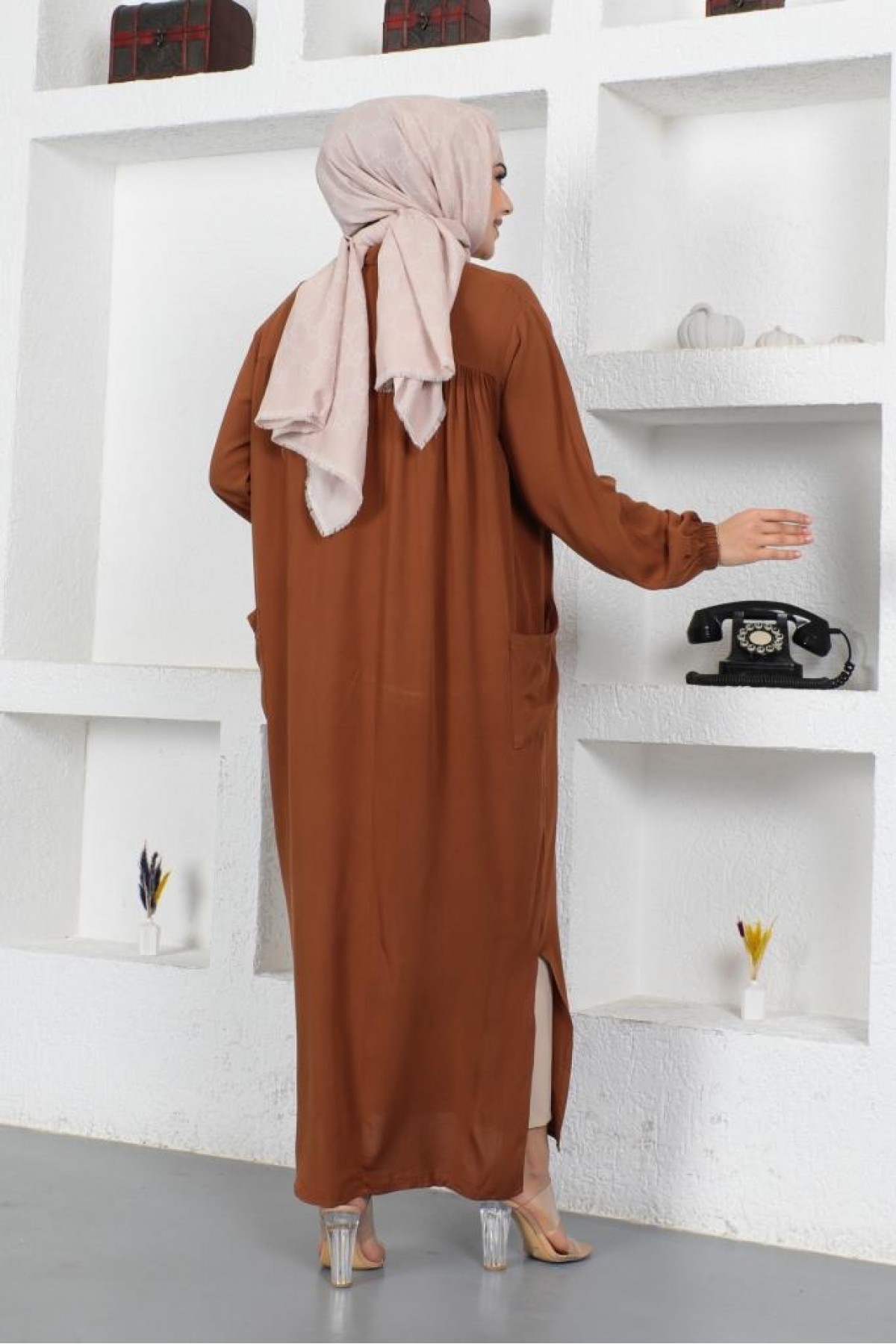 Yanları Yırtmaç Robalı Tam Boy Tunik Kahverengi 8222 Yanları Yırtmaç Robalı Tam Boy Tunik Kahverengi 8222