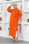 Yanları Yırtmaç Robalı Tam Boy Tunik Oranj 8222 Yanları Yırtmaç Robalı Tam Boy Tunik Oranj 8222