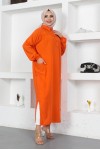 Yanları Yırtmaç Robalı Tam Boy Tunik Oranj 8222 Yanları Yırtmaç Robalı Tam Boy Tunik Oranj 8222