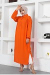 Yanları Yırtmaç Robalı Tam Boy Tunik Oranj 8222 Yanları Yırtmaç Robalı Tam Boy Tunik Oranj 8222