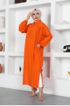 Yanları Yırtmaç Robalı Tam Boy Tunik Oranj 8222 Yanları Yırtmaç Robalı Tam Boy Tunik Oranj 8222