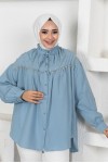 Boncuk Detaylı Tesettür Gömlek Mavi 61546 Boncuk Detaylı Tesettür Gömlek Mavi 61546