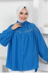 Boncuk Detaylı Tesettür Gömlek Saks Mavisi 61546 Boncuk Detaylı Tesettür Gömlek Saks Mavisi 61546