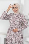 Viskon Desenli Tesettür Elbise Bordo 2297 Viskon Desenli Tesettür Elbise Bordo 2297