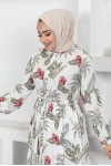 Viskon Desenli Tesettür Elbise Haki 2297 Viskon Desenli Tesettür Elbise Haki 2297