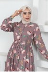 Viskon Desenli Tesettür Elbise Lila 2297 Viskon Desenli Tesettür Elbise Lila 2297
