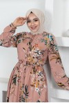 Viskon Desenli Tesettür Elbise Somon 2297 Viskon Desenli Tesettür Elbise Somon 2297