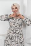  Viskon Desenli Tesettür Elbise Nefti 2297