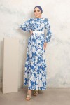 Kemerli Tesettür Elbise Mavi 3134 Kemerli Tesettür Elbise Mavi 3134