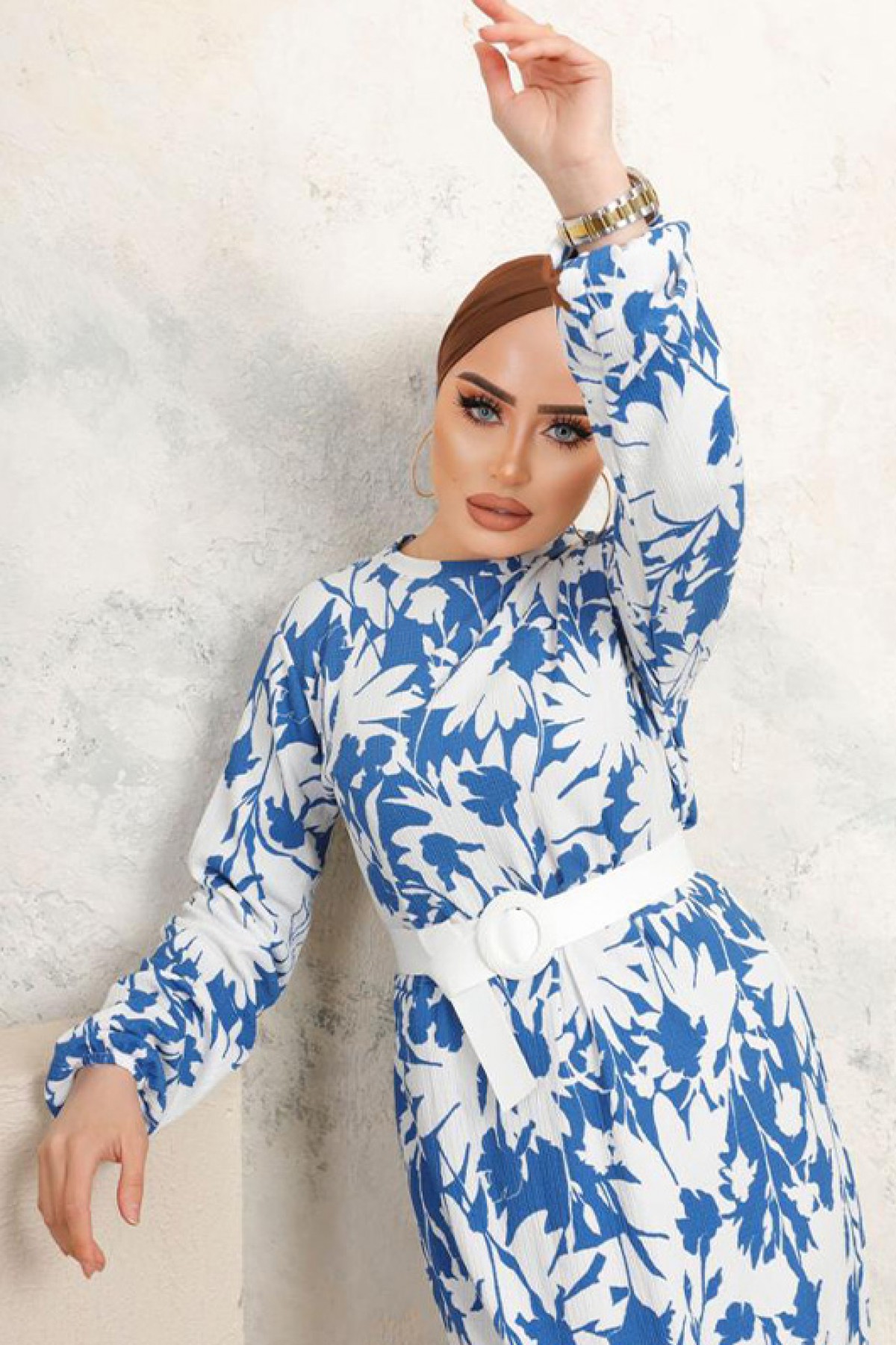 Kemerli Tesettür Elbise Mavi 3134 Kemerli Tesettür Elbise Mavi 3134