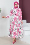 Büyük Çiçek Desenli Tesettür Elbise Pembe 448 Büyük Çiçek Desenli Tesettür Elbise Pembe 448
