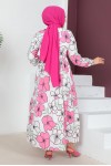 Büyük Çiçek Desenli Tesettür Elbise Pembe 448 Büyük Çiçek Desenli Tesettür Elbise Pembe 448