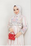 Desenli Keten Tesettür Elbise Pembe 8181 Desenli Keten Tesettür Elbise Pembe 8181