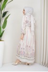 Desenli Keten Tesettür Elbise Pembe 8181 Desenli Keten Tesettür Elbise Pembe 8181