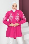  Kolları Ve Ğöğsü Flok Baskılı Gömlek Fuşya 61489