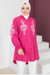  Kolları Ve Ğöğsü Flok Baskılı Gömlek Fuşya 61489