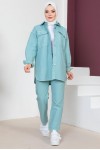 Ceket Pantolon Tesettür İkili Kot Takım Mint Yeşili 8175 Ceket Pantolon Tesettür İkili Kot Takım Mint Yeşili 8175