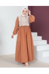  Dantel Detaylı Tesettür Elbise Camel 449