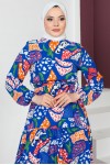 Desenli Viskon Tesettür Elbise Saks Mavisi 8158 Desenli Viskon Tesettür Elbise Saks Mavisi 8158