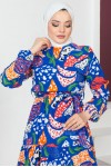 Desenli Viskon Tesettür Elbise Saks Mavisi 8158 Desenli Viskon Tesettür Elbise Saks Mavisi 8158