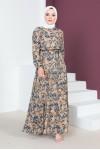 Desenli Viskon Tesettür Elbise Bej 8161 Desenli Viskon Tesettür Elbise Bej 8161