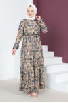 Desenli Viskon Tesettür Elbise Bej 8161 Desenli Viskon Tesettür Elbise Bej 8161